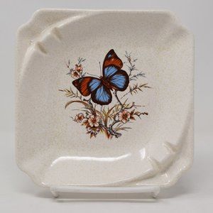 Vintage Hyalyn Ashtray Butterfly Floral USA 94 Pottery Speckled Trinket Dish